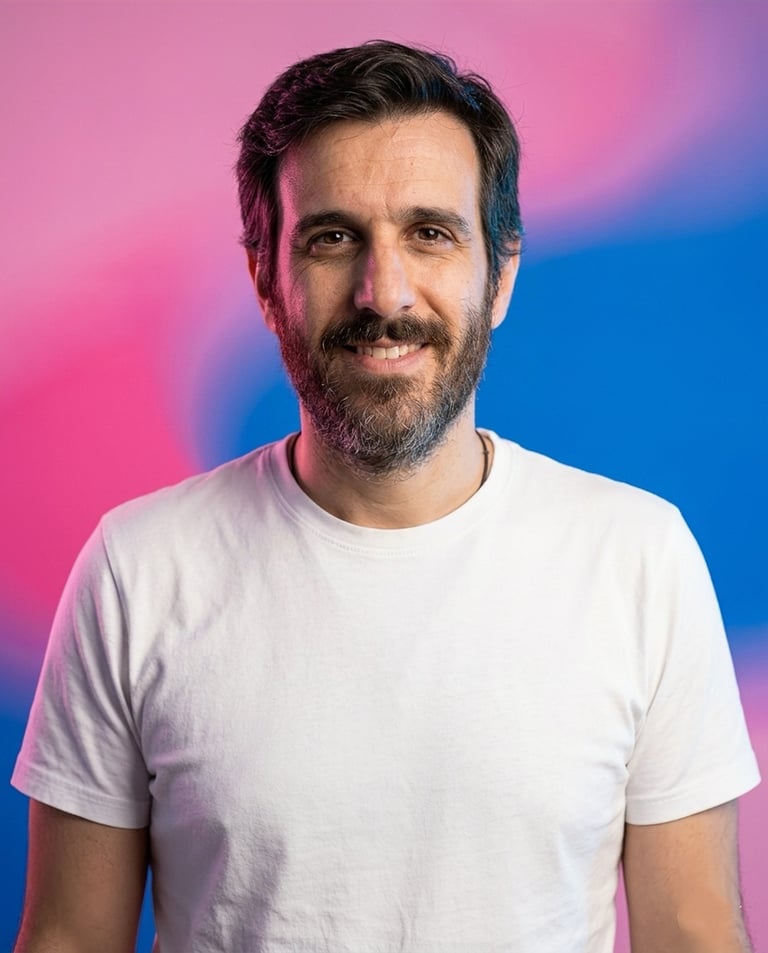 Profesor nativo de francés con barba oscura
