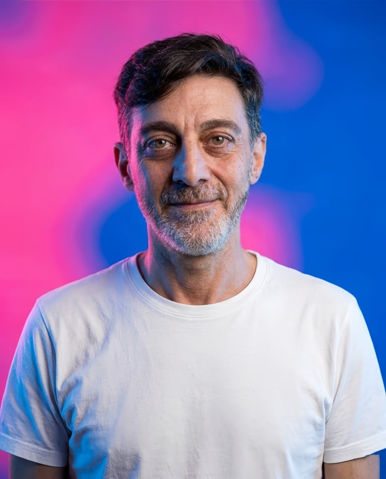 Profesor nativo de italiano con cabello oscuro y barba