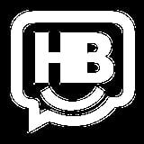 HB logo with smiling face inside rounded square speech bubble icon