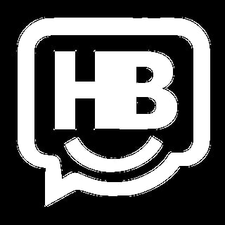 HB logo with smiling face inside a speech bubble outline